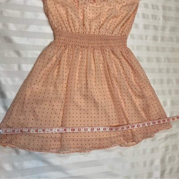 NSR Peach and Black Polka-Dot Dress Sz S Sheer Ruffled V-Neck Elastic Waist - Picture 7 of 11